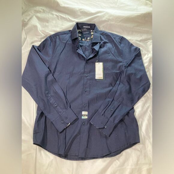 NWT Denim & Flower Navy Blue Button Up Size Medium - Picture 2 of 8